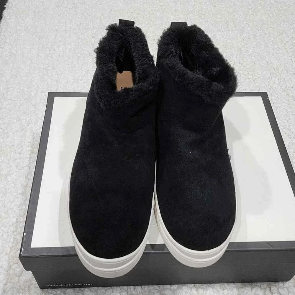 J/Slides black suede‎ and fur ankle boots size 10 new!!